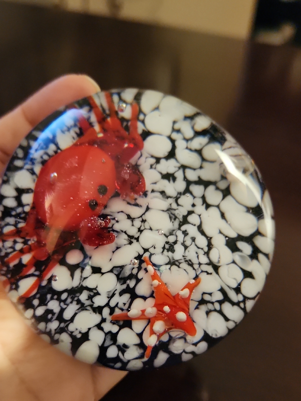 Glass Art Glass Aquarium Style Paperweight Ornament - Red Crab Fish Starfish - Picture 3 of 11